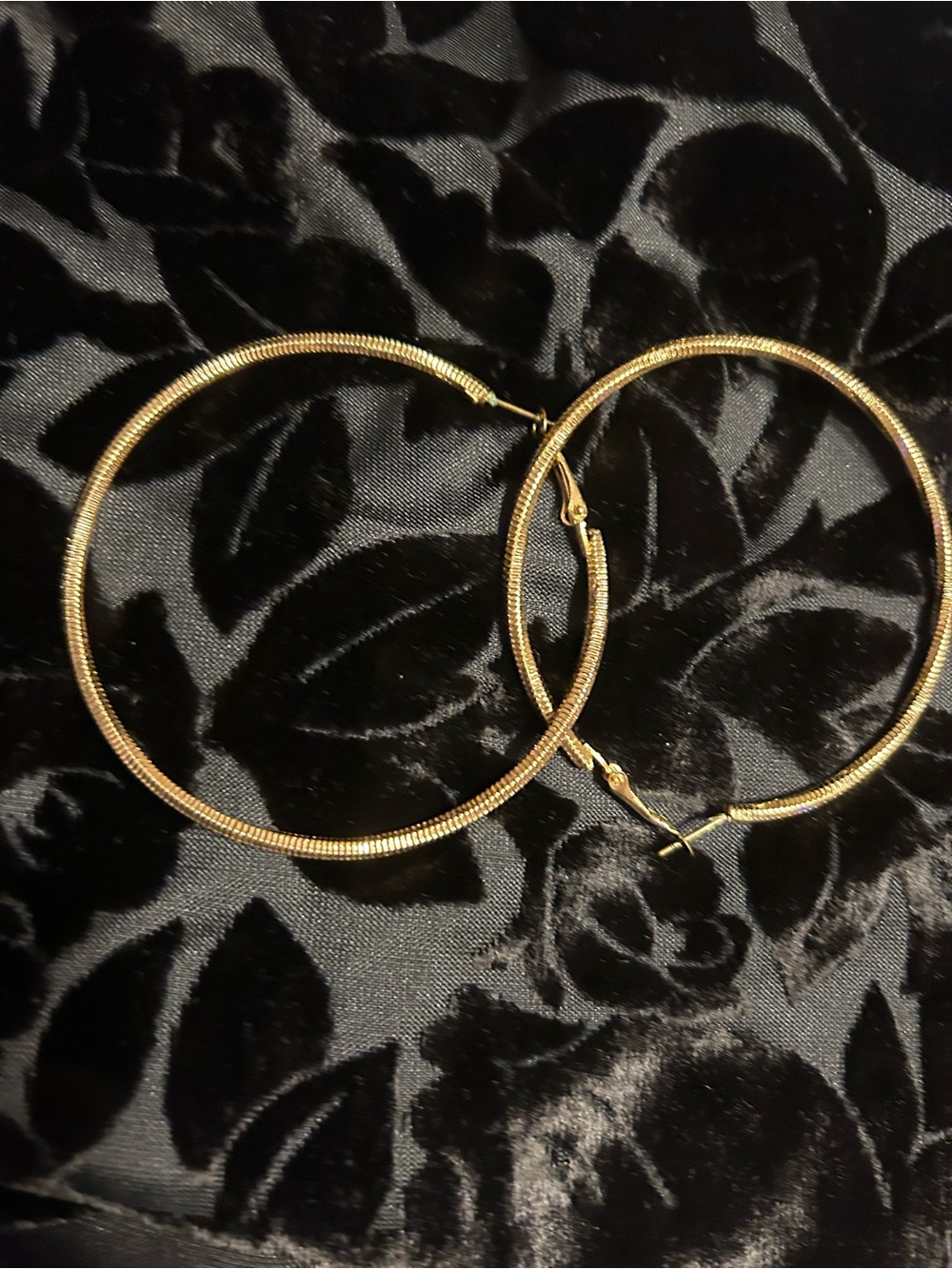 Gold Textured Hoop Earrings - Women's Jewelry